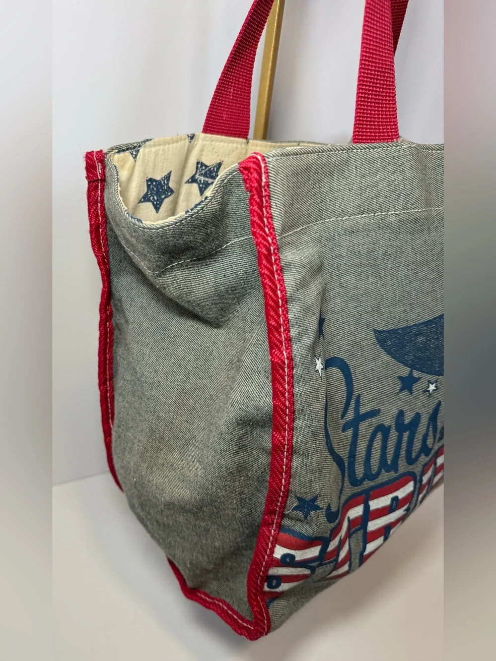 Disney Store Tinker Bell Stars and Stripes denim tote bag